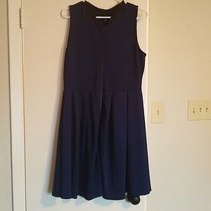 Navy and black zipper detail pleated skater dress